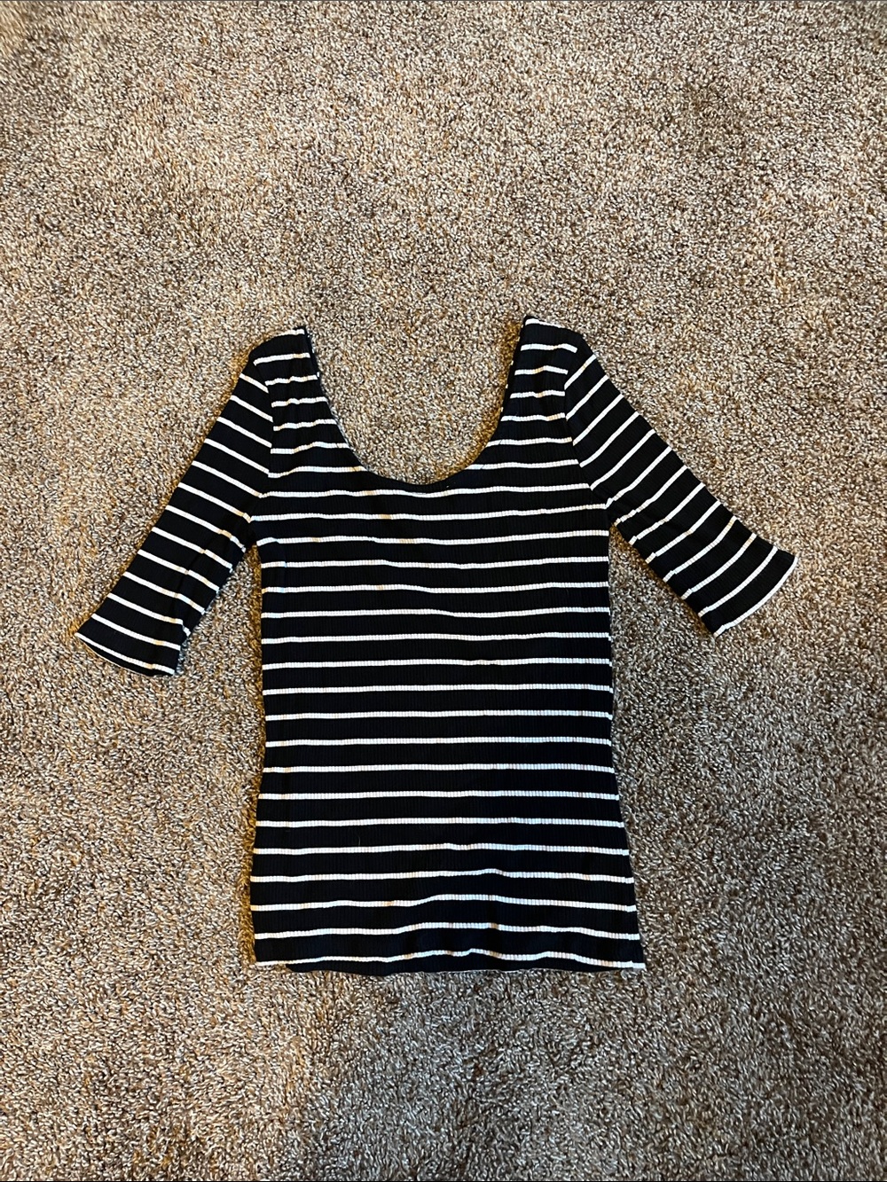 Forever 21 Black & White Striped Scoop Neck Short Sleeve Top - Picture 1 of 2